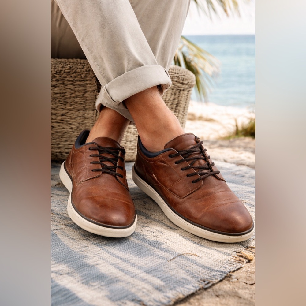 Johnston & Murphy Tan/Brown Leather Derby Lace-Up Shoes